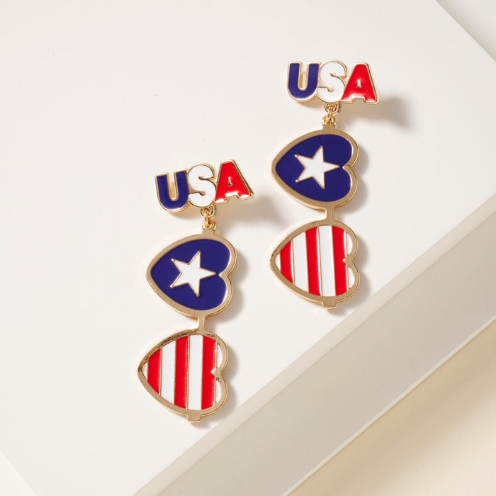 USA Heart Shape Dangling Earrings