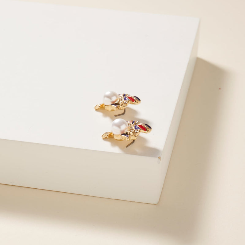 USA Flag Bow Pearl Earrings