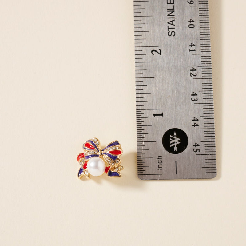 USA Flag Bow Pearl Earrings