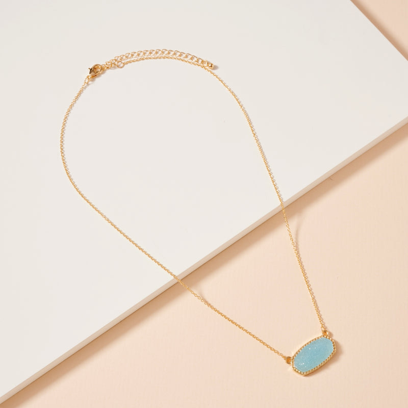 Druzy Stone Charm Short Necklace