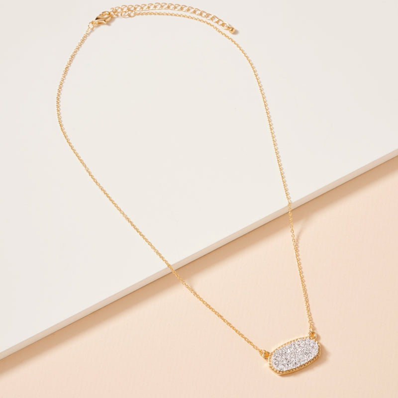 Druzy Stone Charm Short Necklace