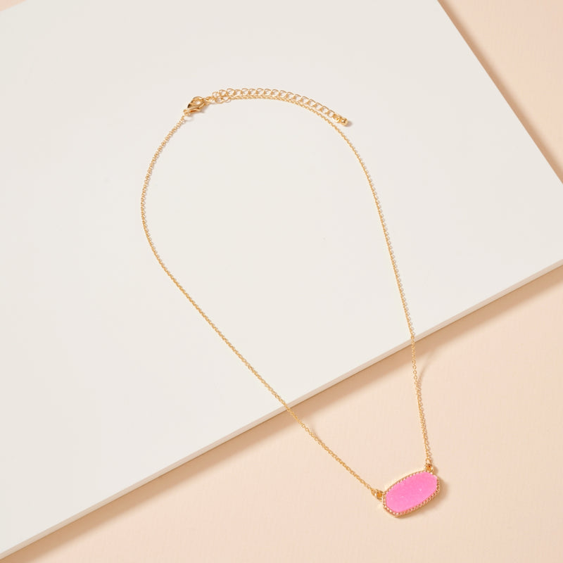 Druzy Stone Charm Short Necklace