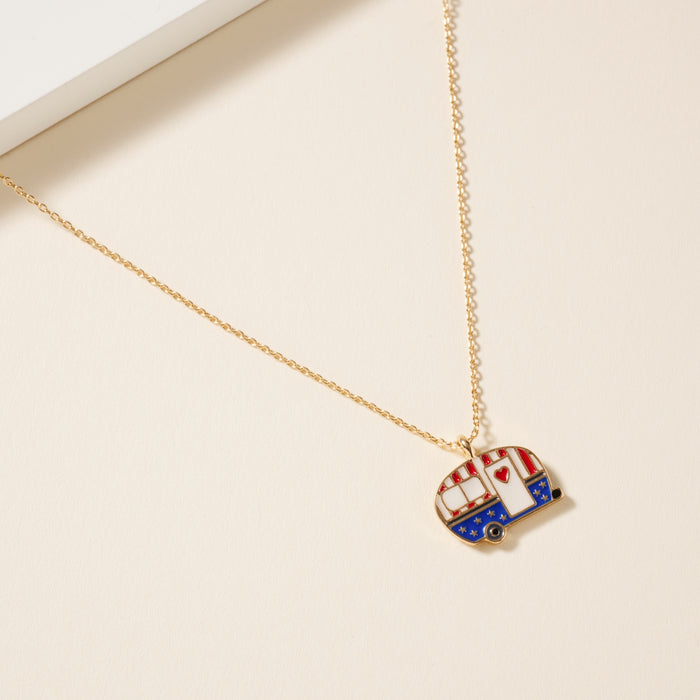 USA Flag Camper Charm Necklace