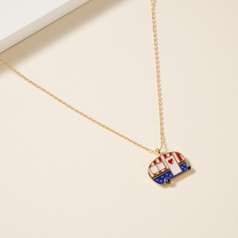 USA Flag Camper Charm Necklace