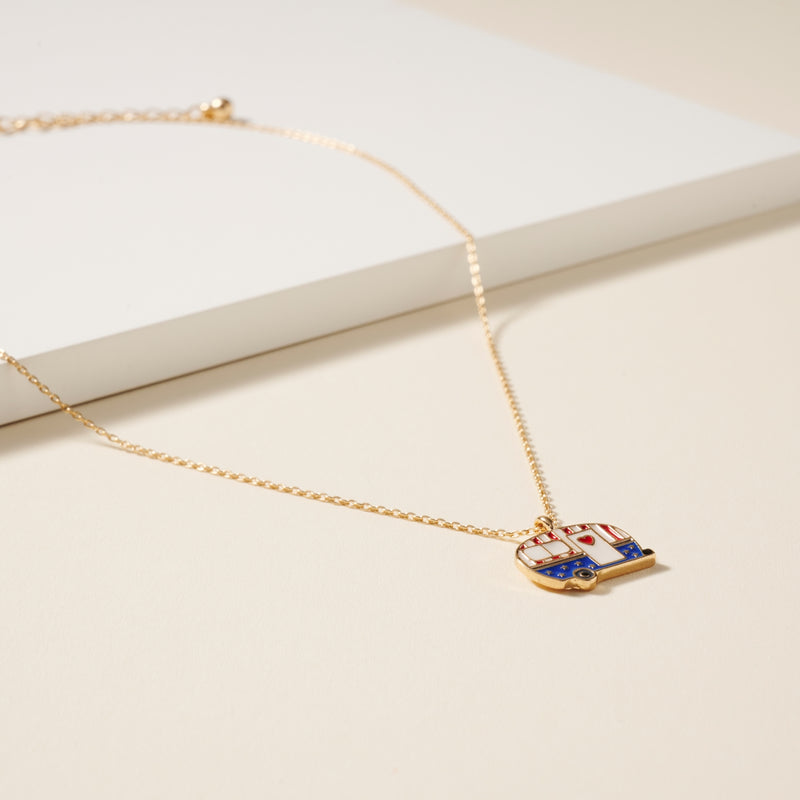 USA Flag Camper Charm Necklace