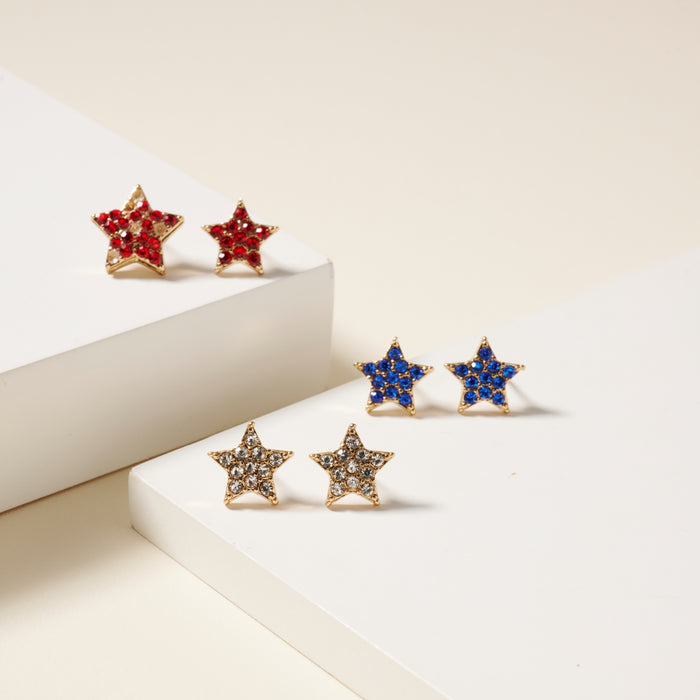 USA Flag Stars Stud Earrings Set
