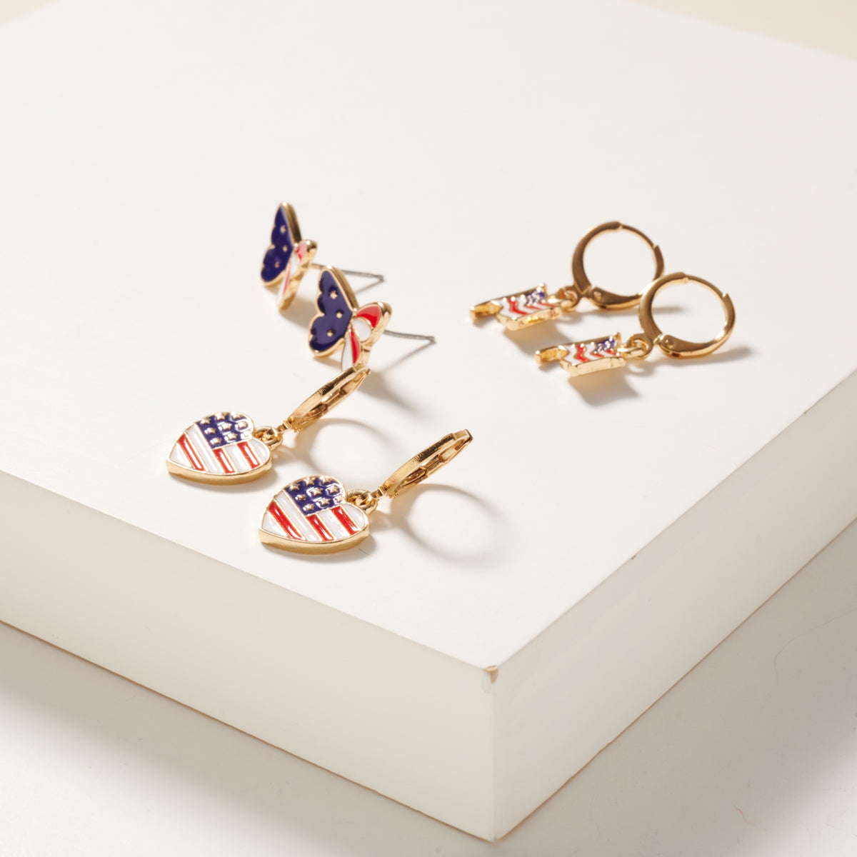 USA Flag Pattern Stud Earrings Set