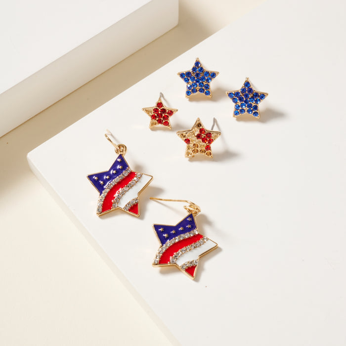 USA Flag Pattern Stud Earrings Set
