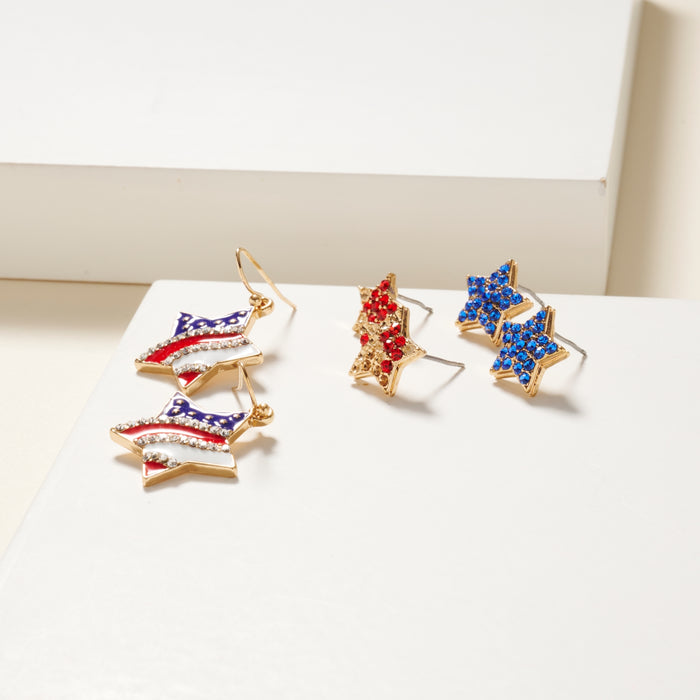 USA Flag Pattern Stud Earrings Set