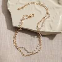 Gold Chain and Pearl Layered Anklet