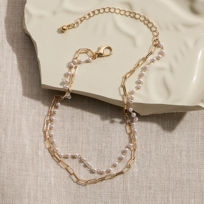Gold Chain and Pearl Layered Anklet