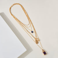 Layered Rhinestone Dog Tag Necklace