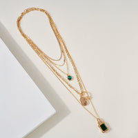 Layered Rhinestone Dog Tag Necklace