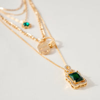 Layered Rhinestone Dog Tag Necklace