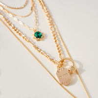 Layered Rhinestone Dog Tag Necklace