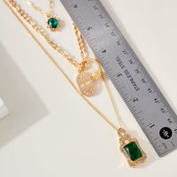 Layered Rhinestone Dog Tag Necklace
