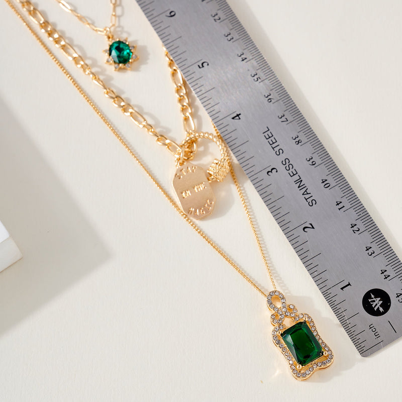 Layered Rhinestone Dog Tag Necklace