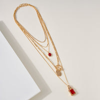 Layered Rhinestone Dog Tag Necklace