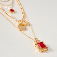 Layered Rhinestone Dog Tag Necklace