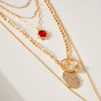 Layered Rhinestone Dog Tag Necklace