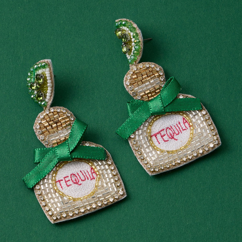 Beaded Tequila Bottle Statement Earrings