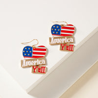 USA Flag Heart Dangling Earrings