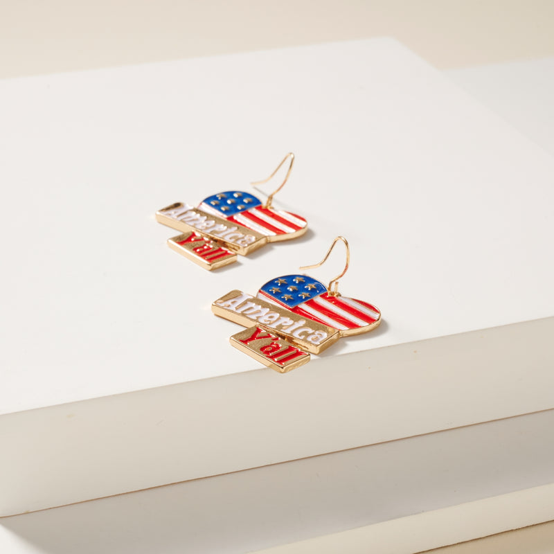 USA Flag Heart Dangling Earrings