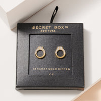 Secret Box Gold Dip Circle CZ Stud Earrings