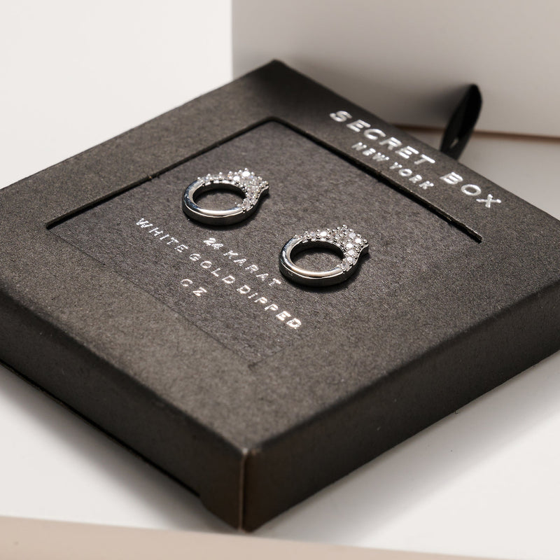 Secret Box Gold Dip Circle CZ Stud Earrings