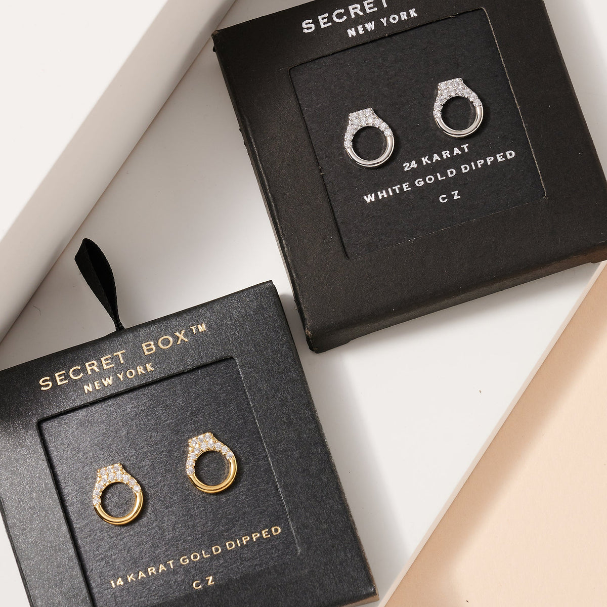 Secret Box Gold Dip Circle CZ Stud Earrings