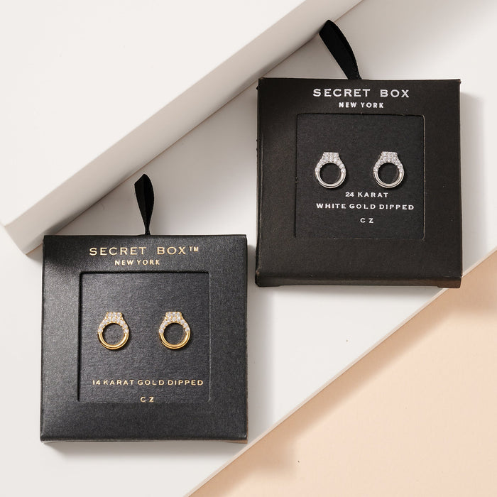 Secret Box Gold Dip Circle CZ Stud Earrings