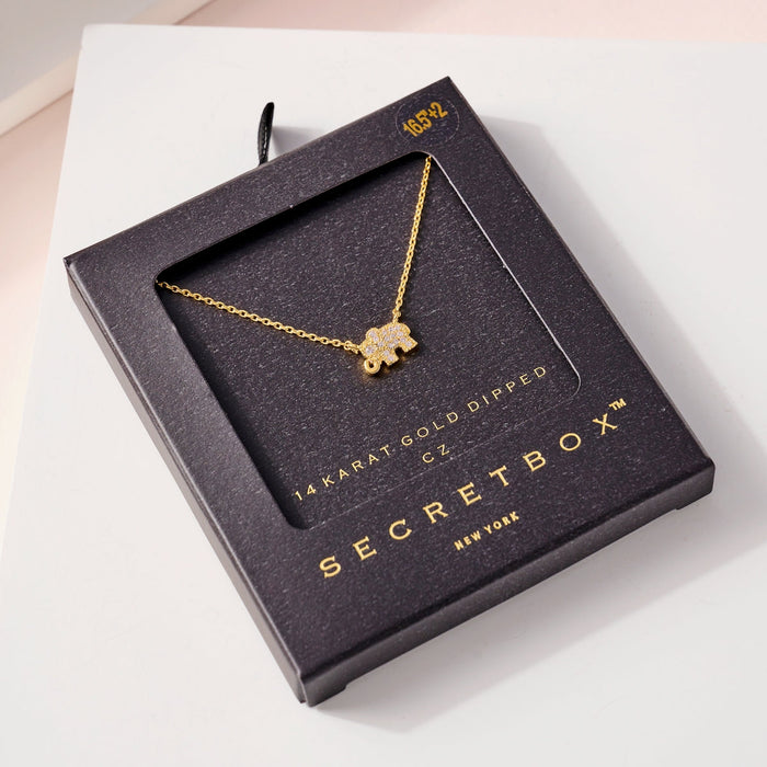 Elephant CZ Secret Box Gold Dip Necklace