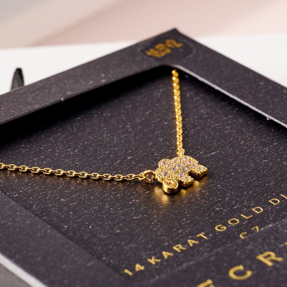 Elephant CZ Secret Box Gold Dip Necklace