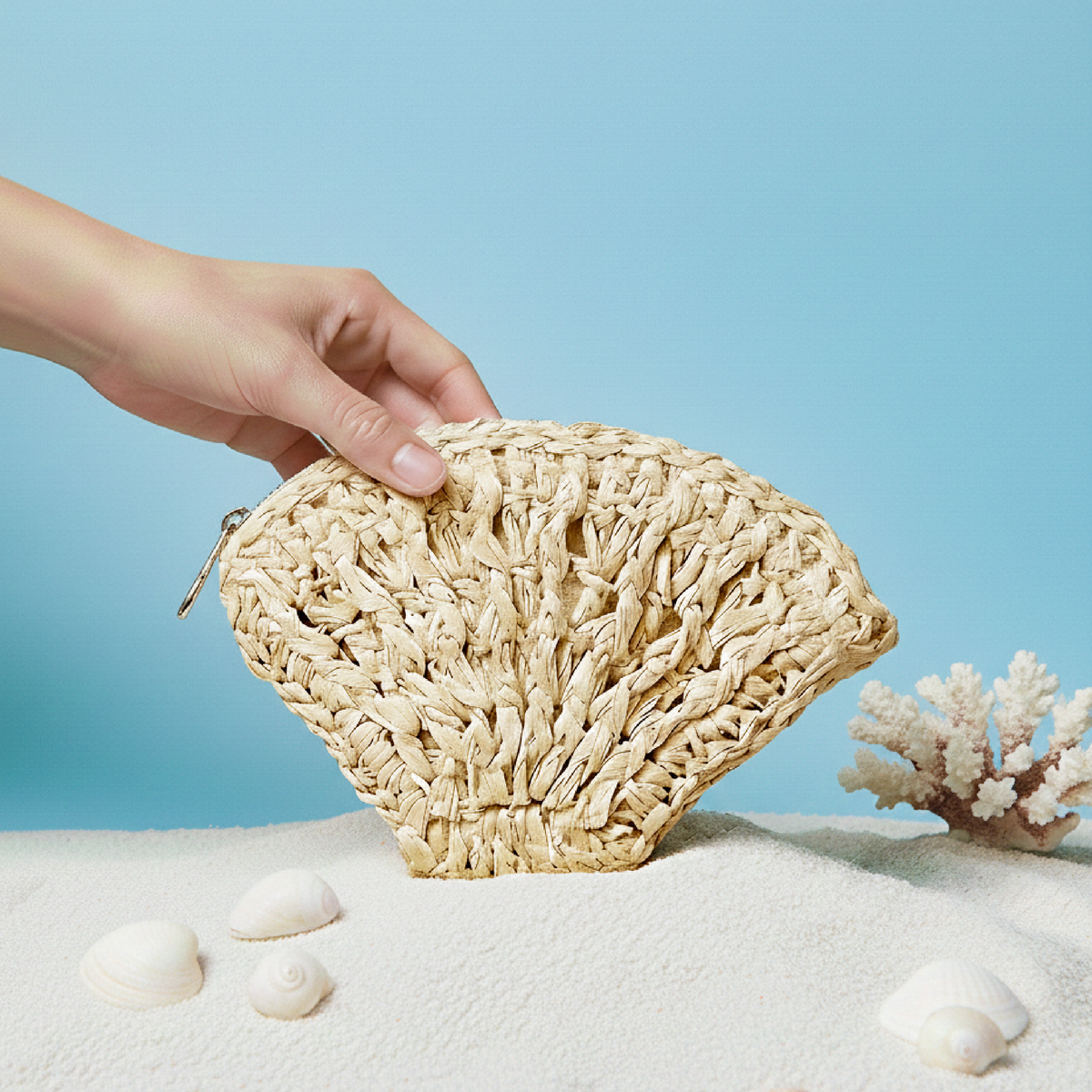 Seashell Raffia Coin Pouch