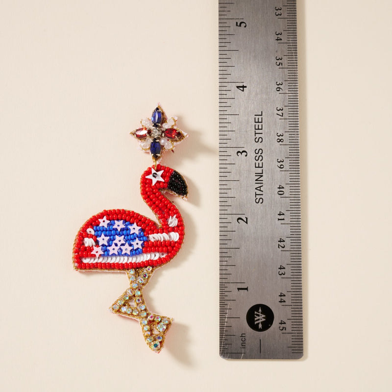 USA Flamingo Seed Beaded Earrings