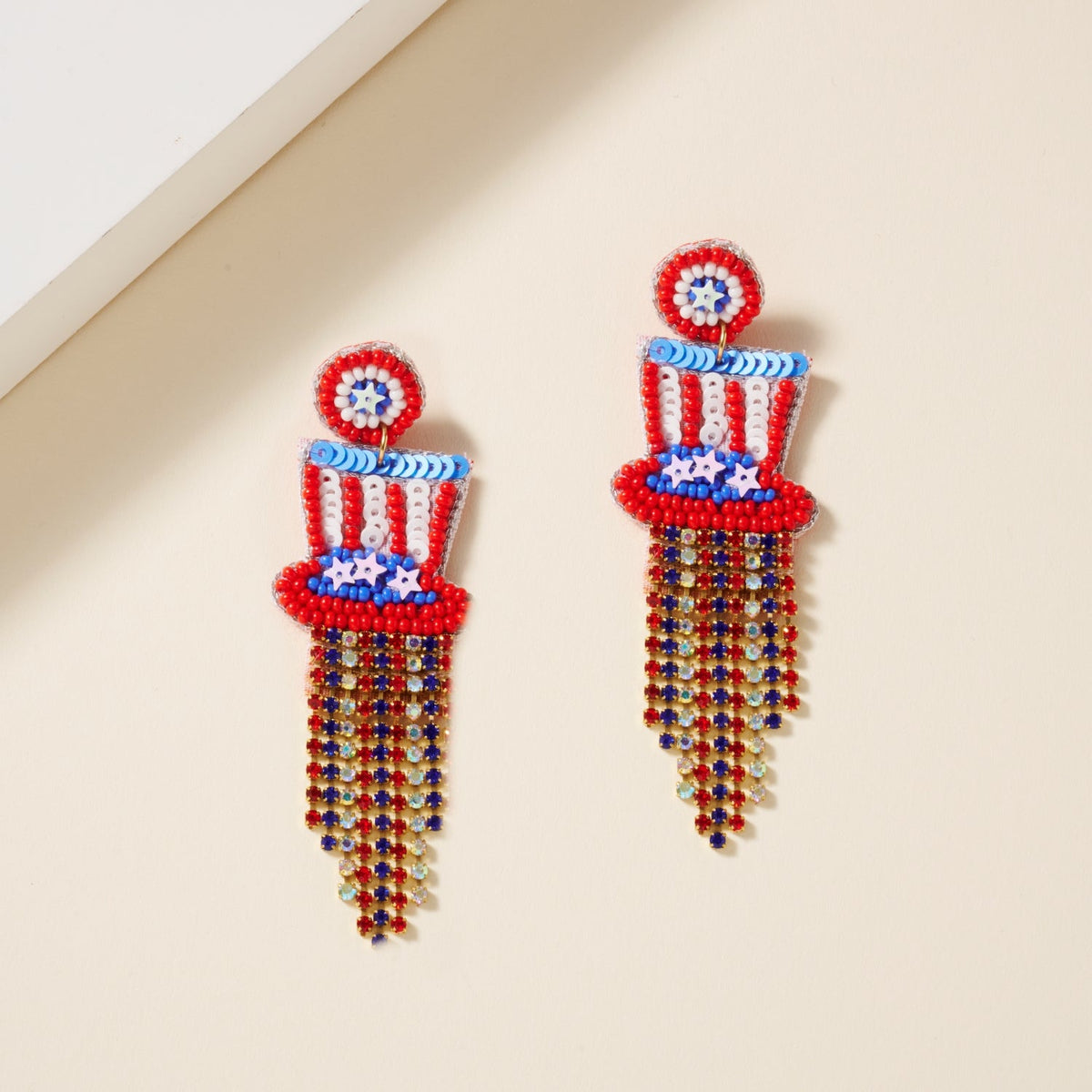 USA Top Hat Seed Beaded Earrings