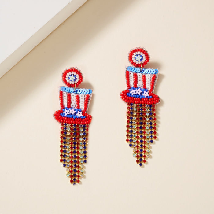 USA Top Hat Seed Beaded Earrings