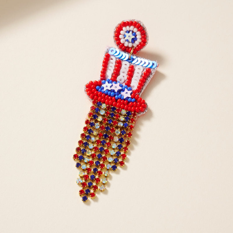 USA Top Hat Seed Beaded Earrings