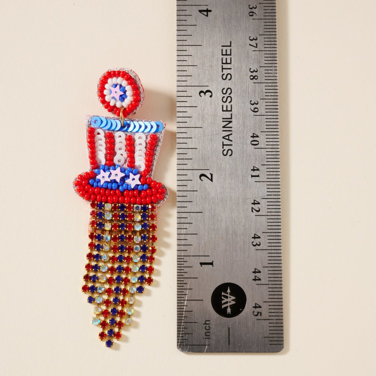 USA Top Hat Seed Beaded Earrings