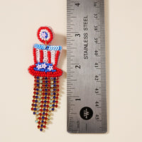 USA Top Hat Seed Beaded Earrings