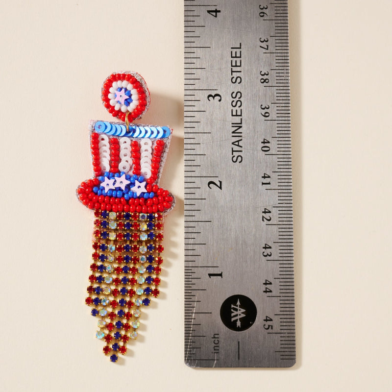 USA Top Hat Seed Beaded Earrings
