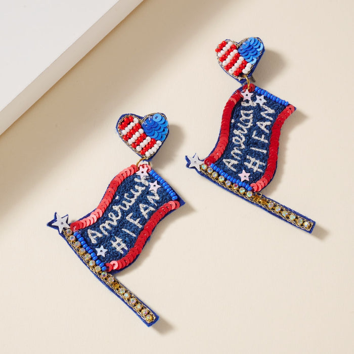 USA Flag Seed Beaded Earrings