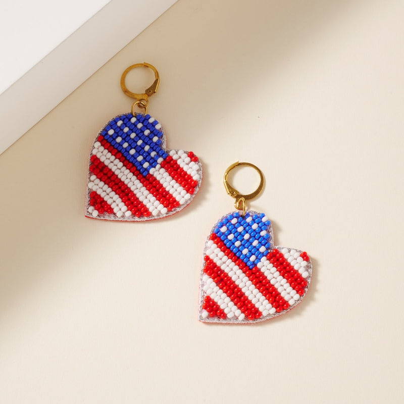 USA Heart Seed Beaded Earrings