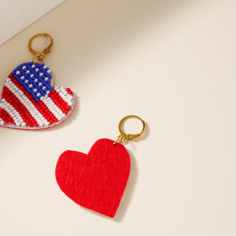 USA Heart Seed Beaded Earrings