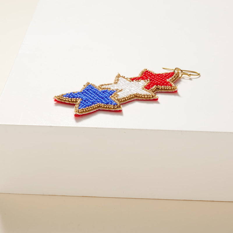 USA Linked Stars Seed Beaded Earrings