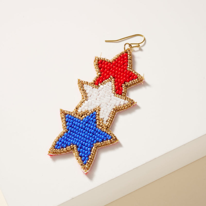 USA Linked Stars Seed Beaded Earrings