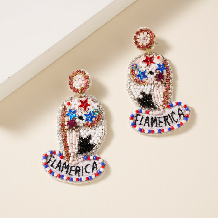 USA Flamerica Hat Seed Beaded Earrings