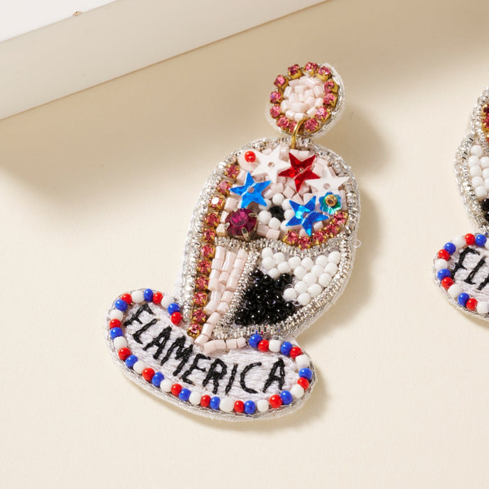 USA Flamerica Hat Seed Beaded Earrings