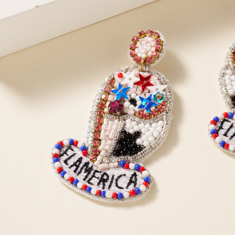 USA Flamerica Hat Seed Beaded Earrings