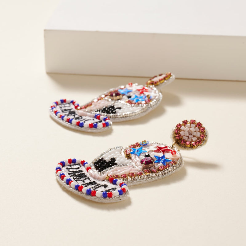 USA Flamerica Hat Seed Beaded Earrings